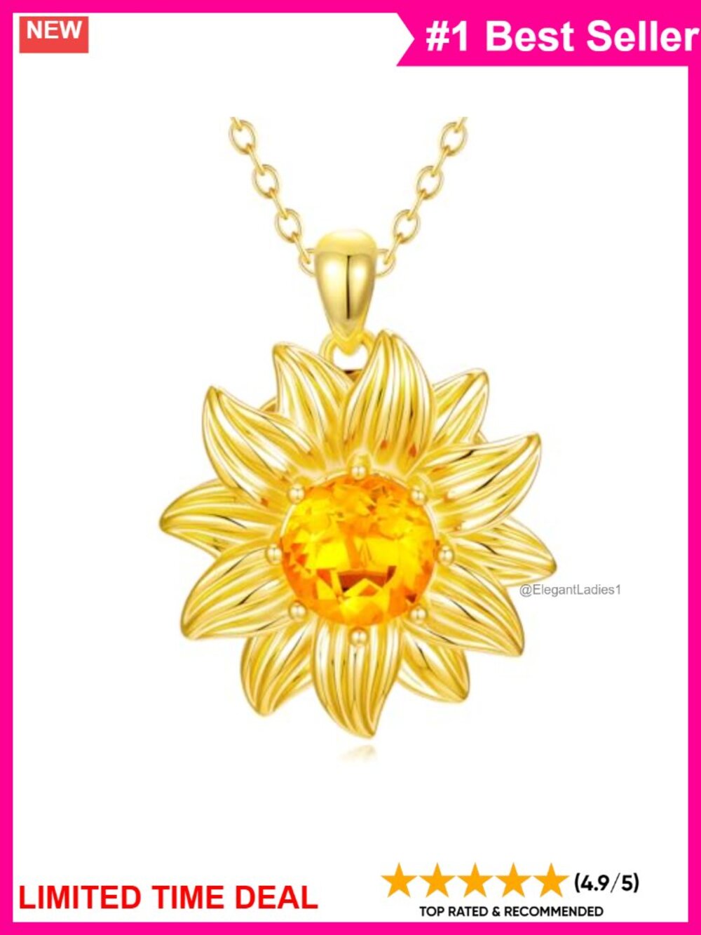 Gold Plated 925 Sterling Silver Sunflower Fidget Pendant Necklace
